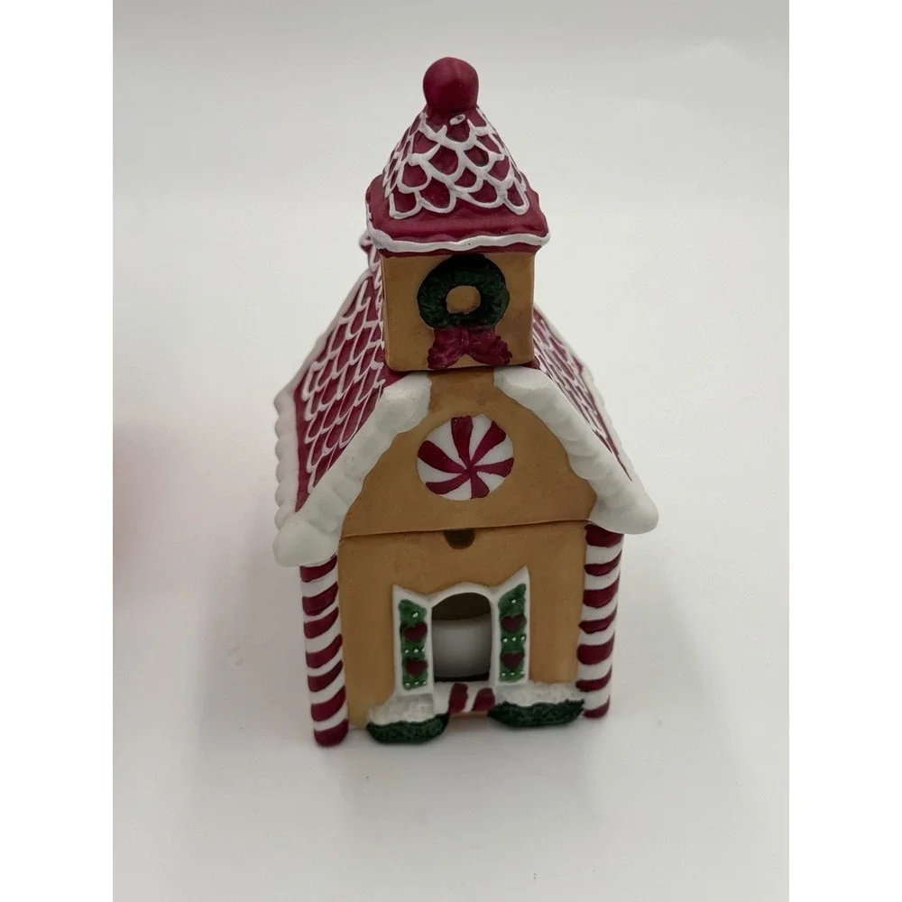 Vintage Handpainted Porcelain Gingerbread Church Scenter Candle
